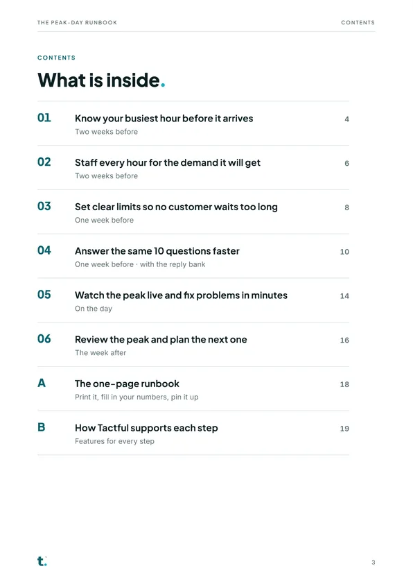 Contents page listing the six chapters of the runbook